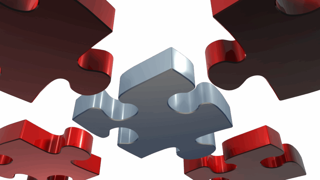 red puzzle pieces in 3d floating